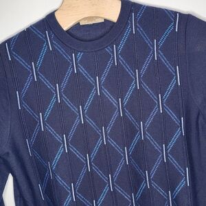 Montechiaro Long Sleeve Crewneck Men's Sweater Navy Blue Made in Italy Size M/50